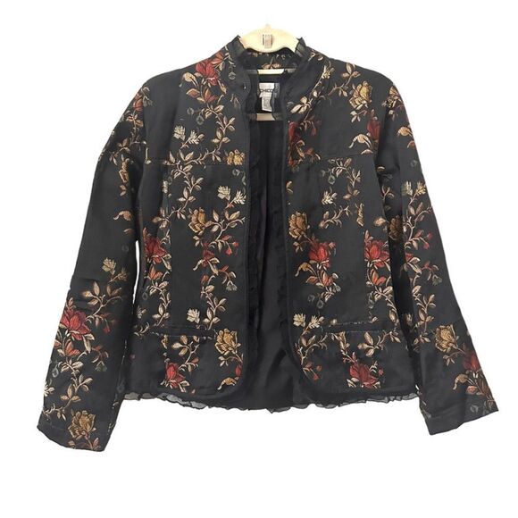 CHICOS Floral Embroidered Garden Blazer Sz 1 (M)‎ - Picture 1 of 4